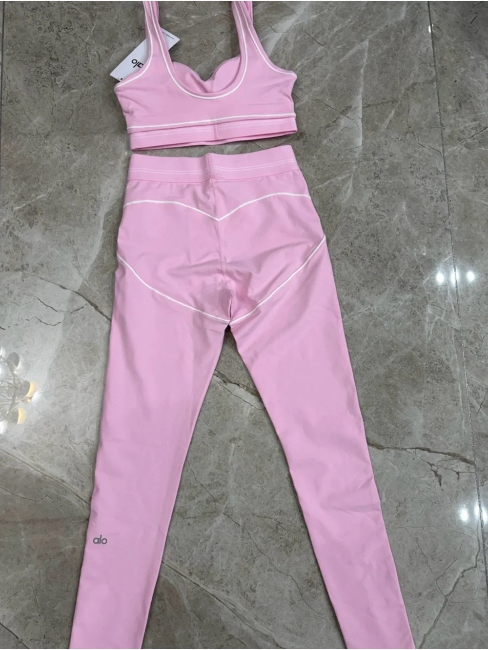 ALO Yoga Pink High-Waist Leggings & Matching Sports Bra Set